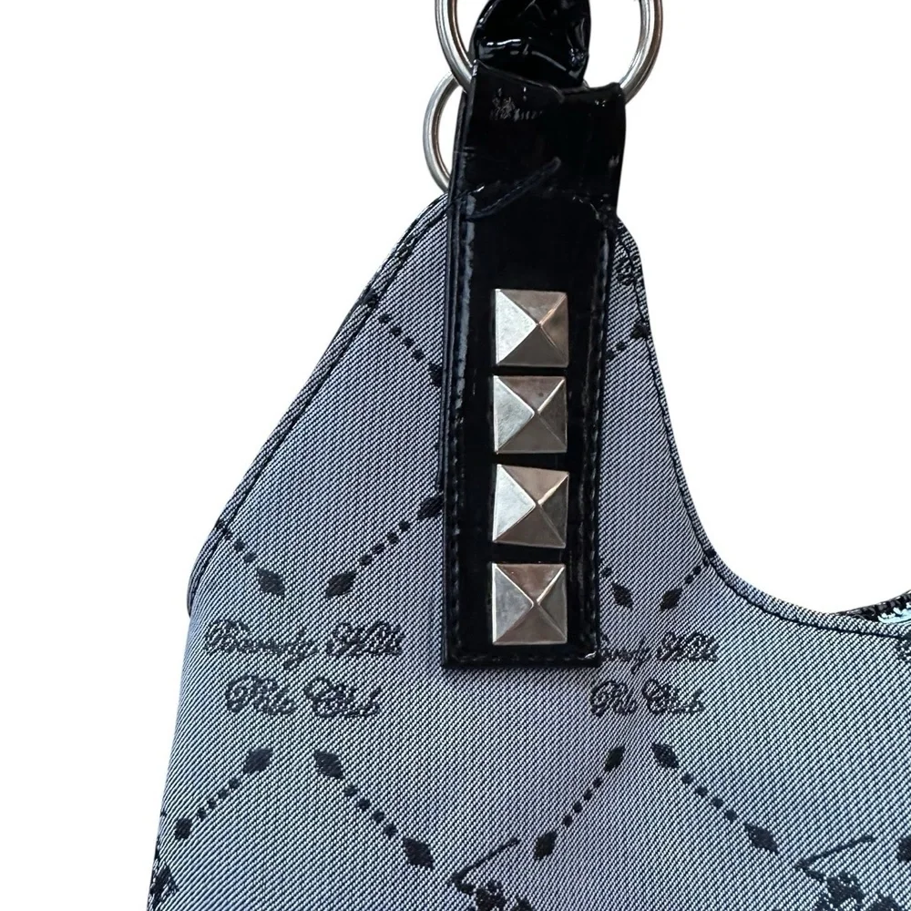 Beverly Hills Polo Club Womens Shoulder Bag Grey Black Monogram Studded Purse